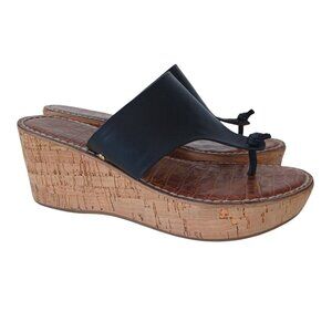 Sam Edelman Cork Wedge Sandals Black Leather Roy 3D Platform Shoes Womens 8.5